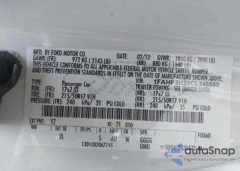 2012 Ford Focus Sel z USA, uszkodzony, nr VIN 1FAHP3H23CL348860